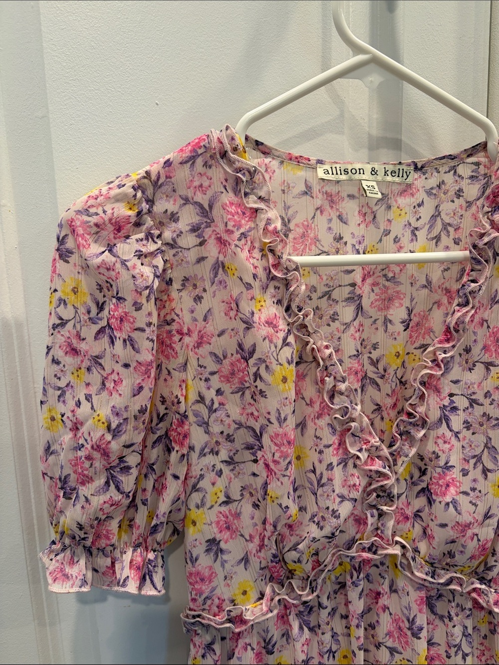 Allison & Kelly Floral Ruffle V-Neck Dress - Picture 1 of 8